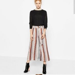 Zara Trafaluc Striped wide leg paper bag pants
